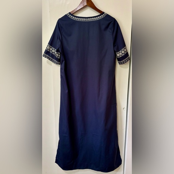 Emery Rose|NWT Blue/White Notch Neck Side Slits Summer Maxi Dress Sz M Brand NEW - Picture 5 of 5
